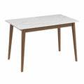 Rectangular Dining Table with Faux Marble Top and Solid Wood Legs