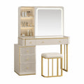 Vanity Set with LED Mirror Metal Frame Beige/Gold 140cm