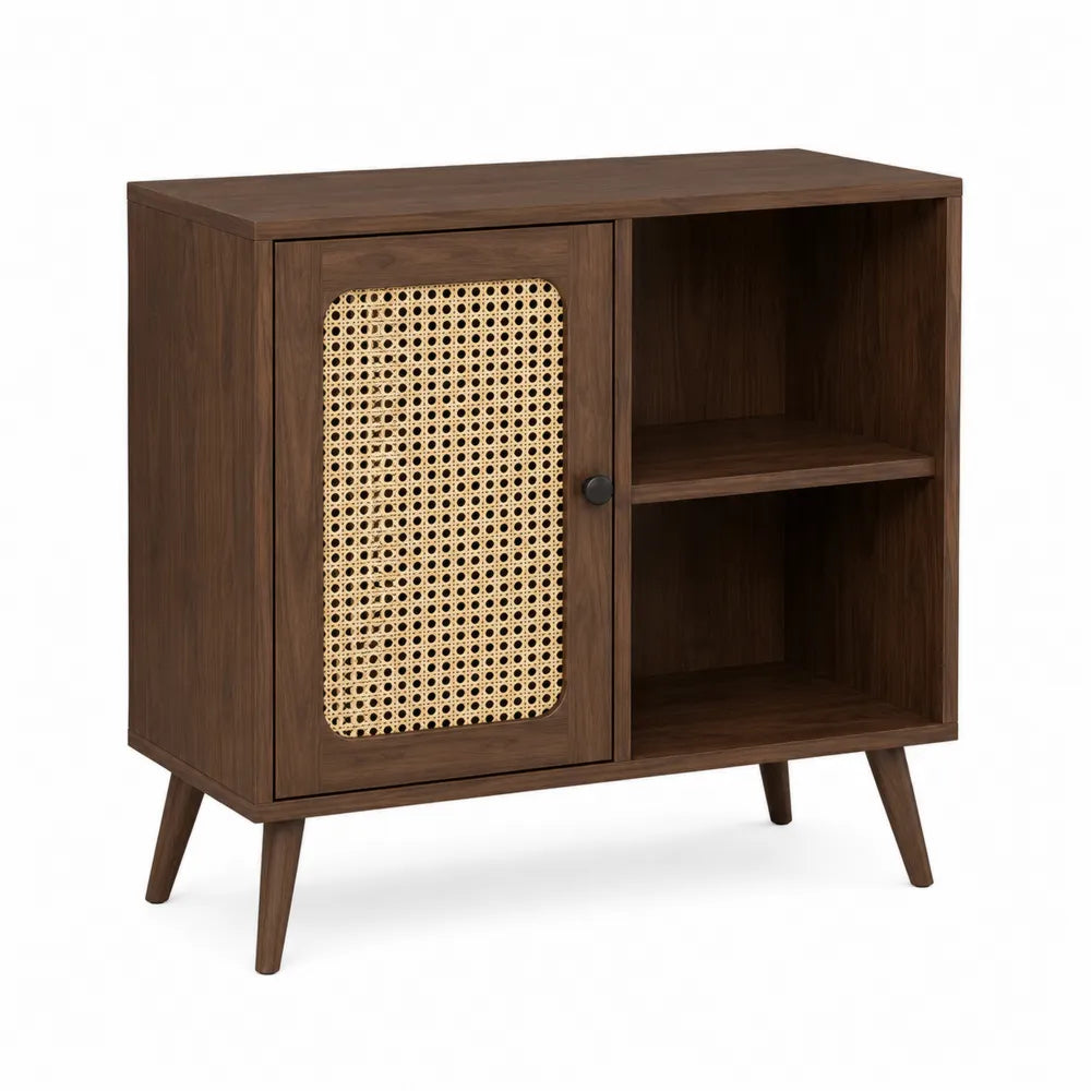 Wooden Sideboard with Rattan Door, MDF, Brown 80x40x70 cm