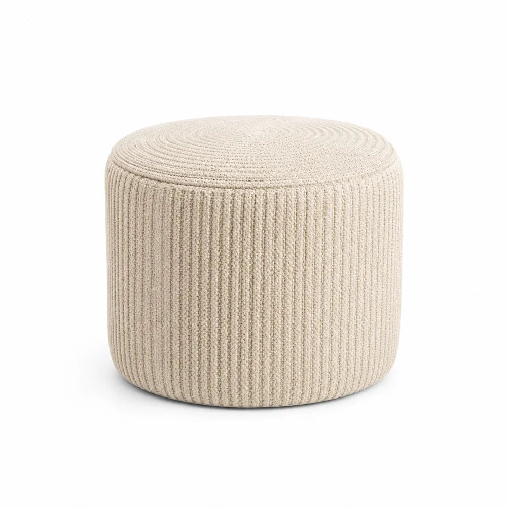 Round Cotton Knit Ottoman Beige 40cm Diameter