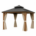 Rectangular Metal Roof Gazebo with Steel Frame and Polyester Curtains 10x12 ft