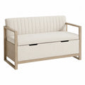 Storage Bench Rectangular Upholstery Light Beige 120cm