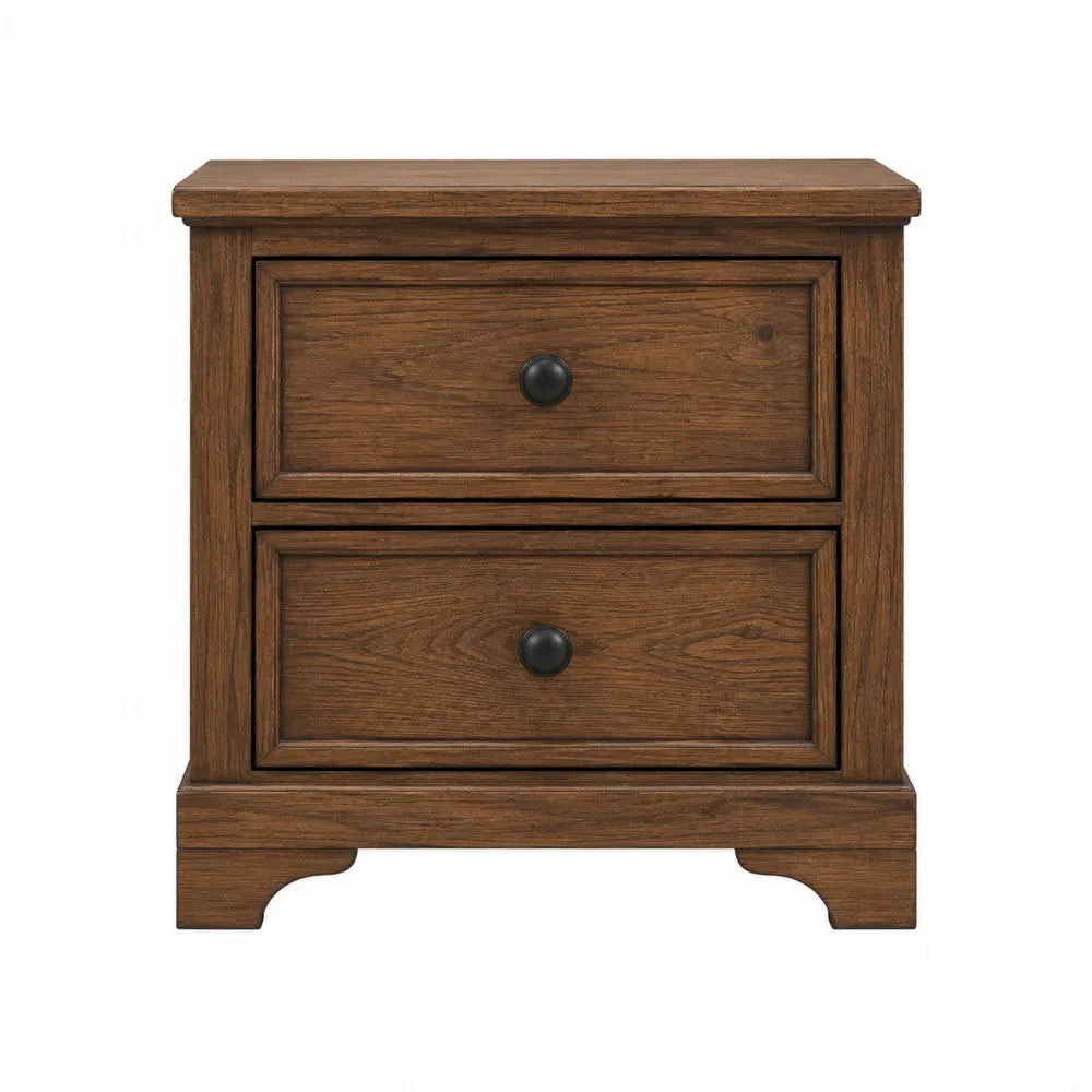 Wood Nightstand with 2 Drawers Brown 60cm Width 45cm Height 35cm Depth