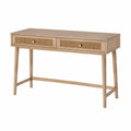 Rectangular Oak Desk with Rattan Drawer Fronts 120cm