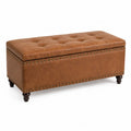 Brown Faux Leather Storage Ottoman Bench