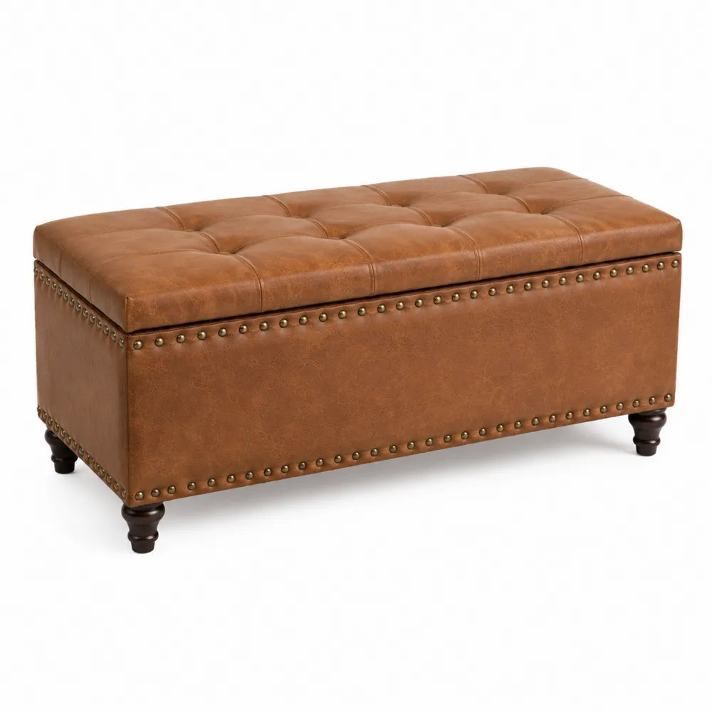 Brown Faux Leather Storage Ottoman Bench
