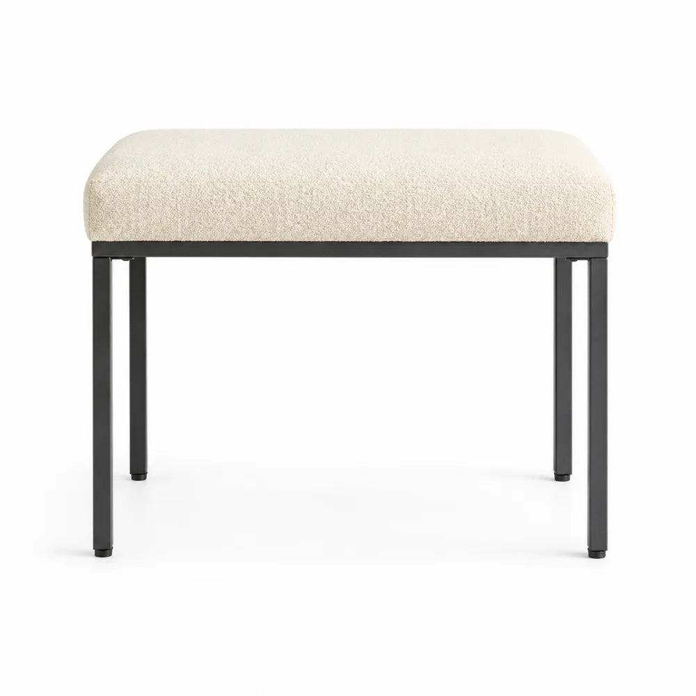 Metal Frame Ottoman with Boucl茅 Fabric Upholstery, Beige, 60cm