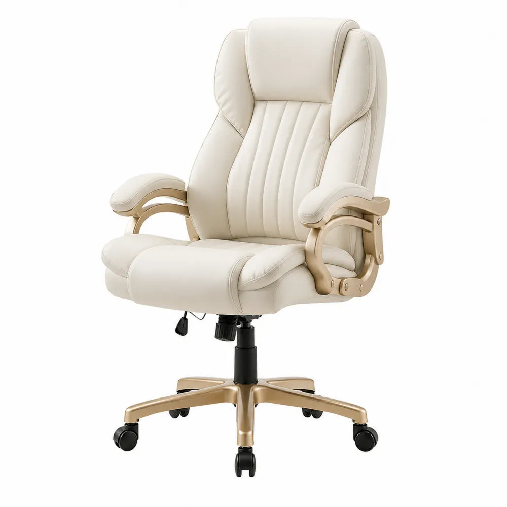 Ergonomic Office Chair with PU Leather High Back Adjustable Height Cream