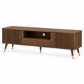 Rectangular Walnut Wood TV Stand with Cabinet Brown 180cm