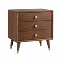 Wood Nightstand with Brass Accents 3-Drawer Brown Oak 60x40x70 cm