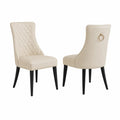 Set of 2 Quilted PU Leather High Back Dining Chairs Beige