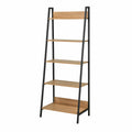 Ladder Bookshelf 5-Tier Oak Veneer Shelves with Metal Frame Black