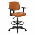 Adjustable Leatherette Drafting Chair with Armrests and Foot Ring Brown