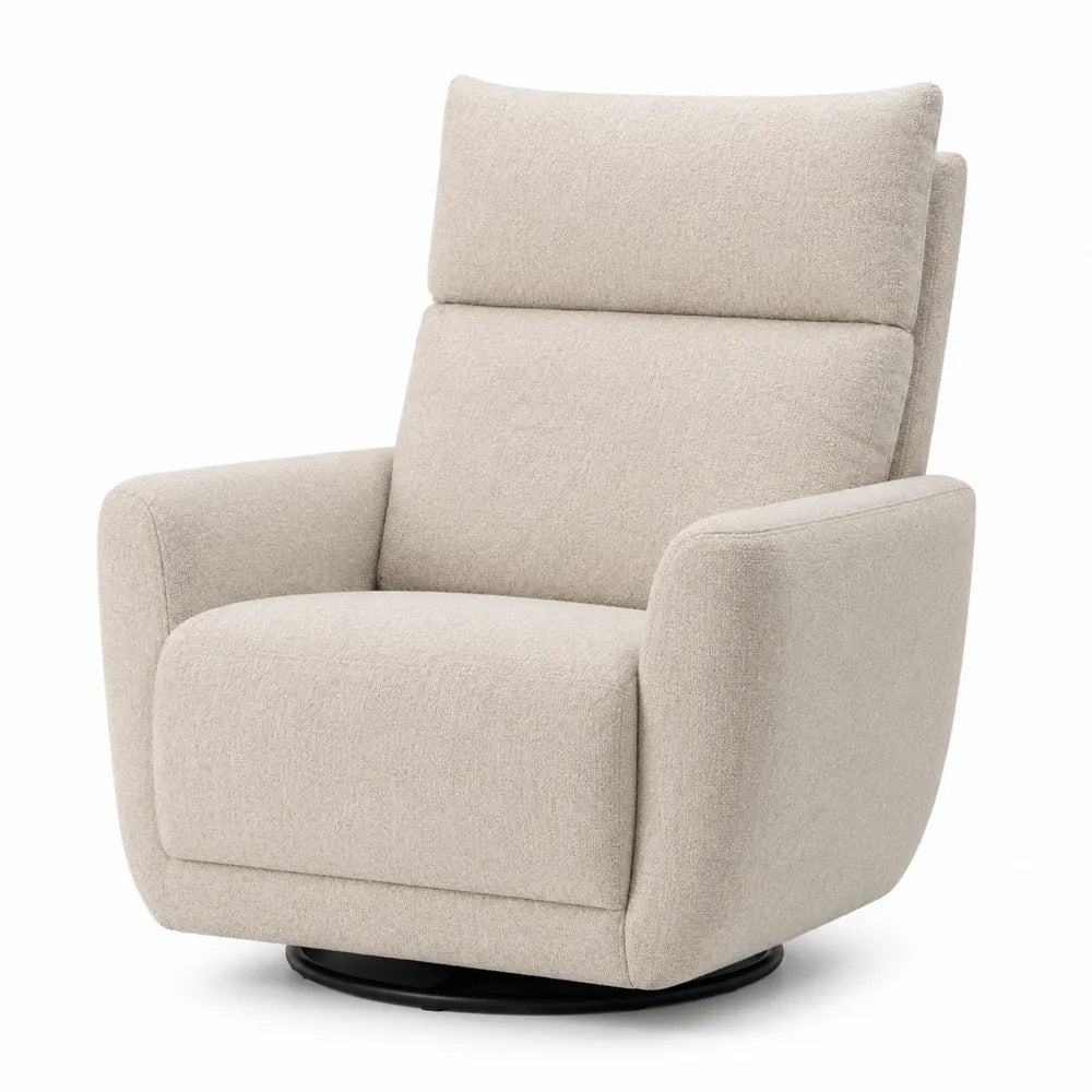 Beige Swivel Armchair with Polyester Upholstery and High Backrest