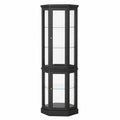 Hexagonal Black Wood Display Cabinet with Tempered Glass