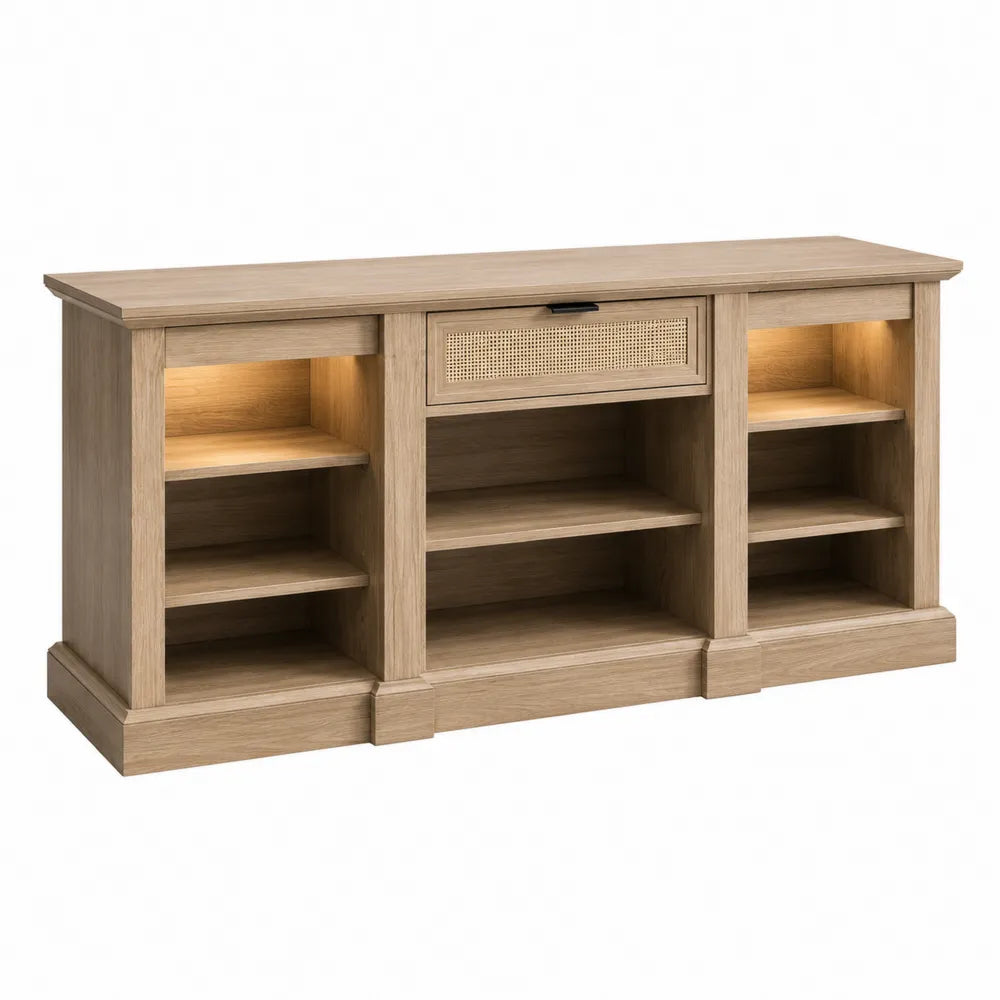 Oak Wood Storage Cabinet with Adjustable Shelves and Drawer 150cm