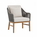 Outdoor Rope Woven Armchair with Teak Frame and Polyester Cushion Beige/Grey