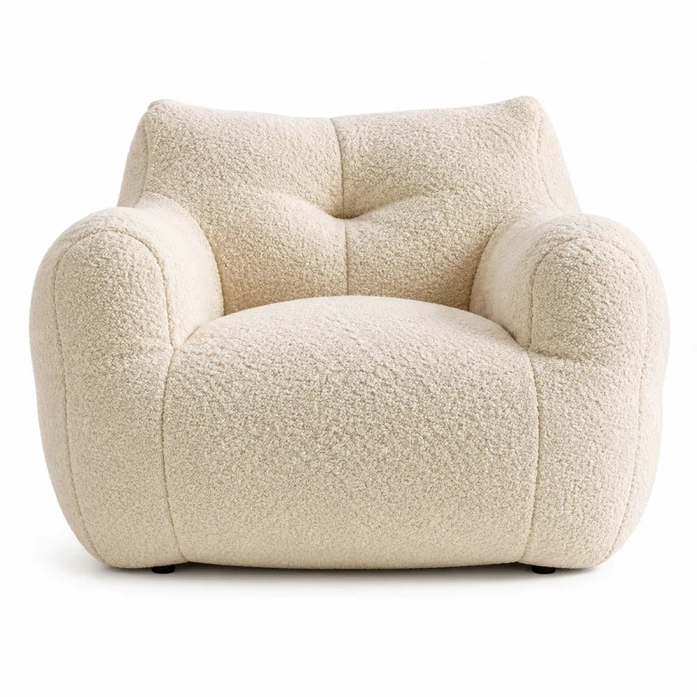 Beige Boucl茅 Fabric Armchair 95cm x 90cm x 85cm