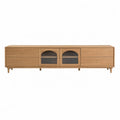 Long Wood TV Stand with Glass Doors and Drawers 180 cm