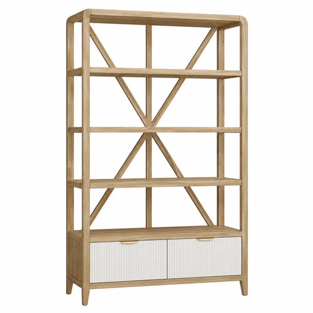 Wood Bookshelf with Drawers and Cross Backing 180cm