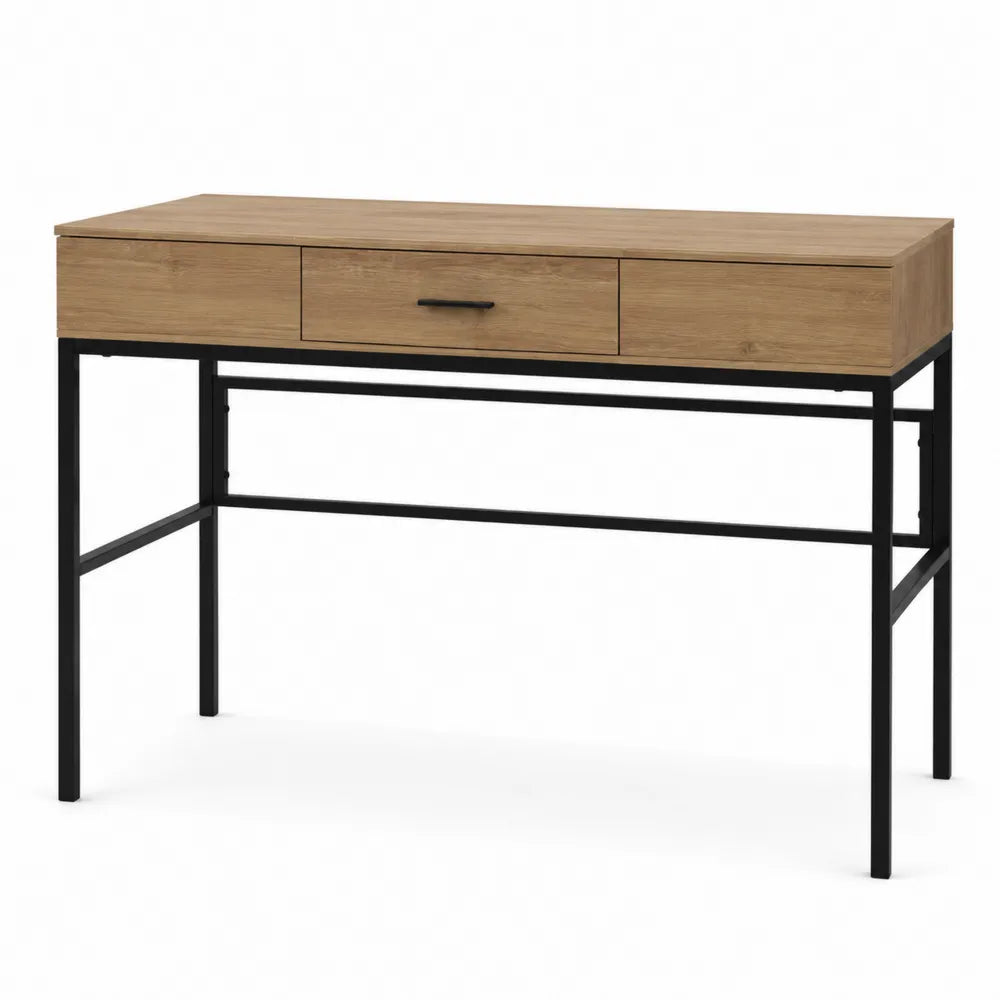 Rectangular Engineered Wood Desk with Steel Legs in Natural Oak