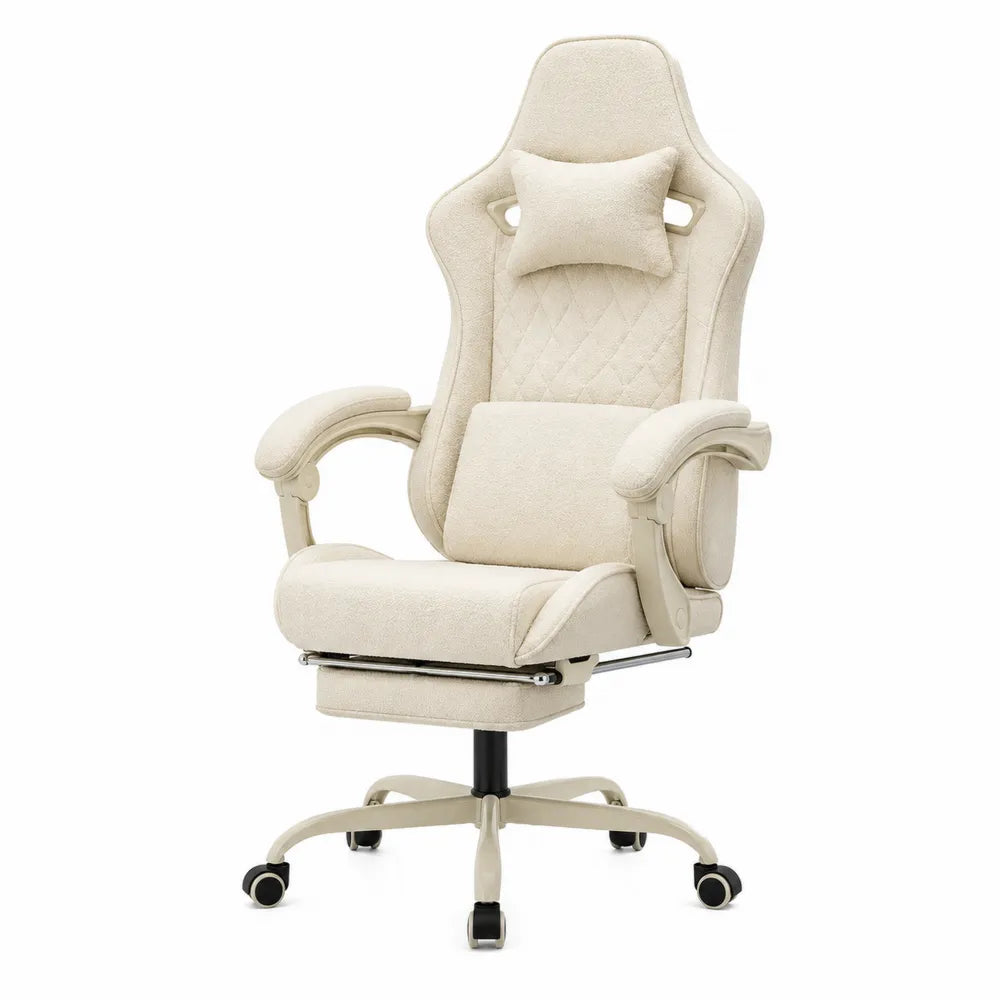 Ergonomic Reclining Office Chair with Footrest Fabric Beige