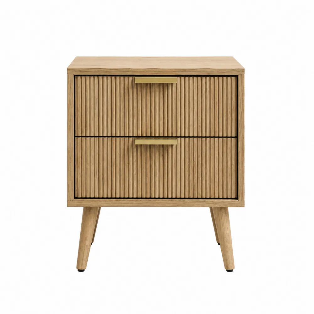 Oak Wood Nightstand with Brass Handles