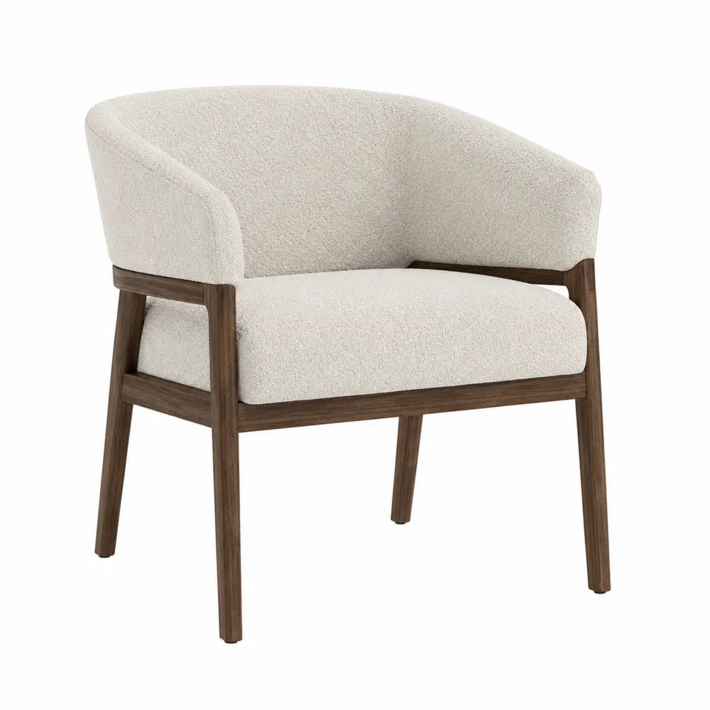 Accent Chair Wood Frame Polyester Boucl茅 Fabric Beige 30x28x28 Inches