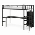 Steel Loft Bed Frame with Desk and Stairs Black