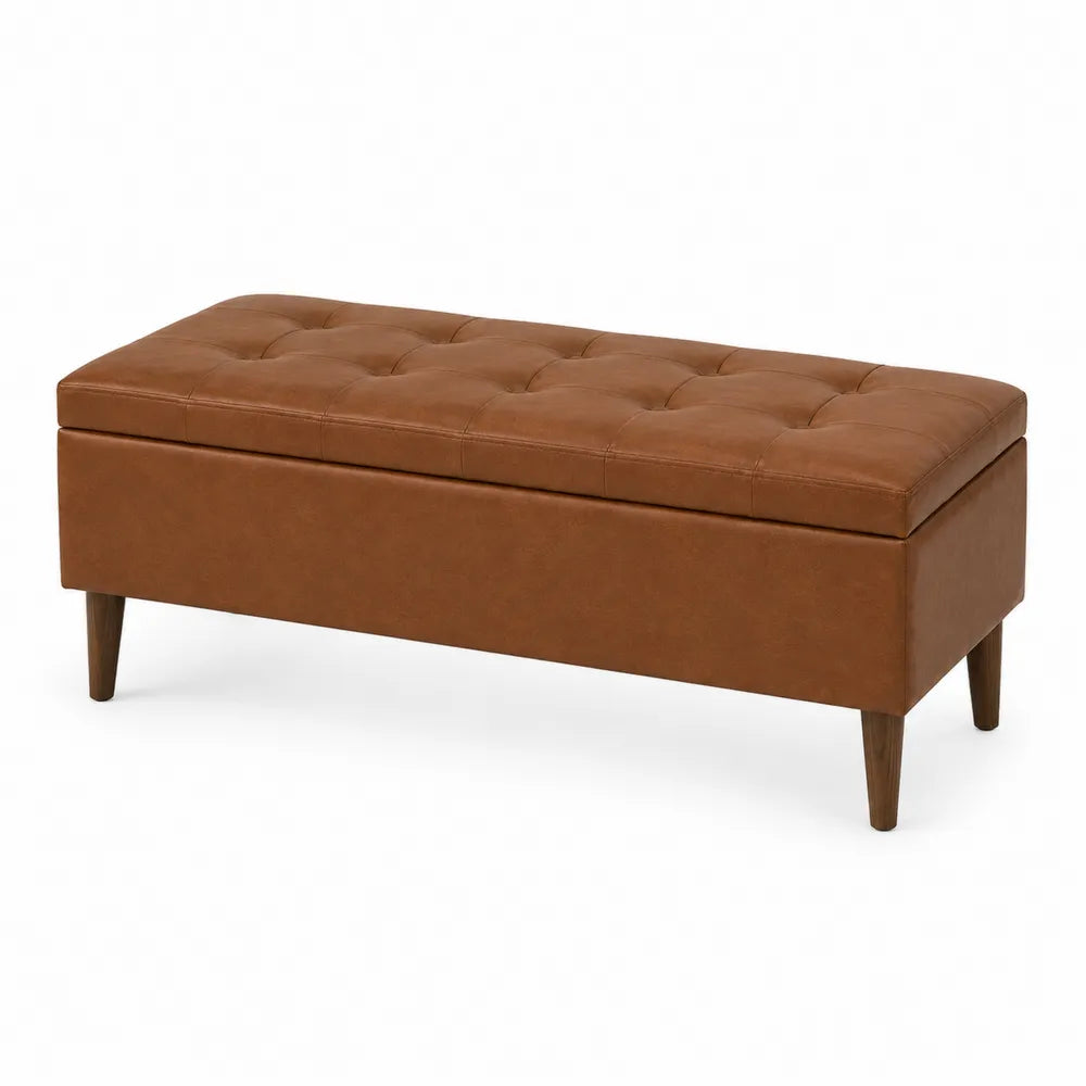Rectangular Faux Leather Storage Bench Brown 120x40x45 cm
