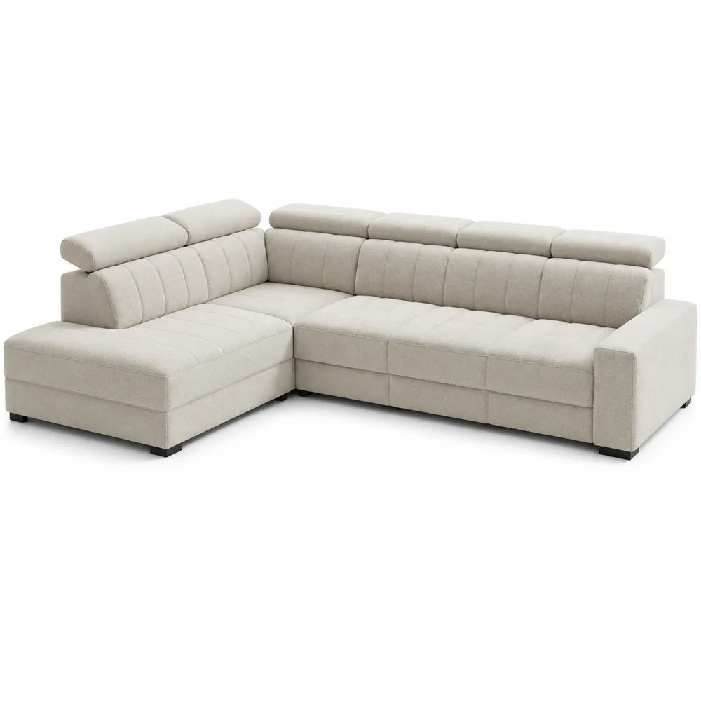L-Shaped Fabric Sectional Sofa Beige 285cm x 220cm