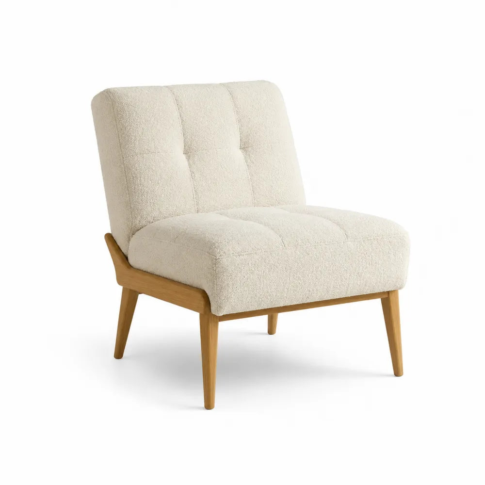 Modern Lounge Chair Boucl茅 Fabric Solid Wood Frame Beige 32x31x33 inches
