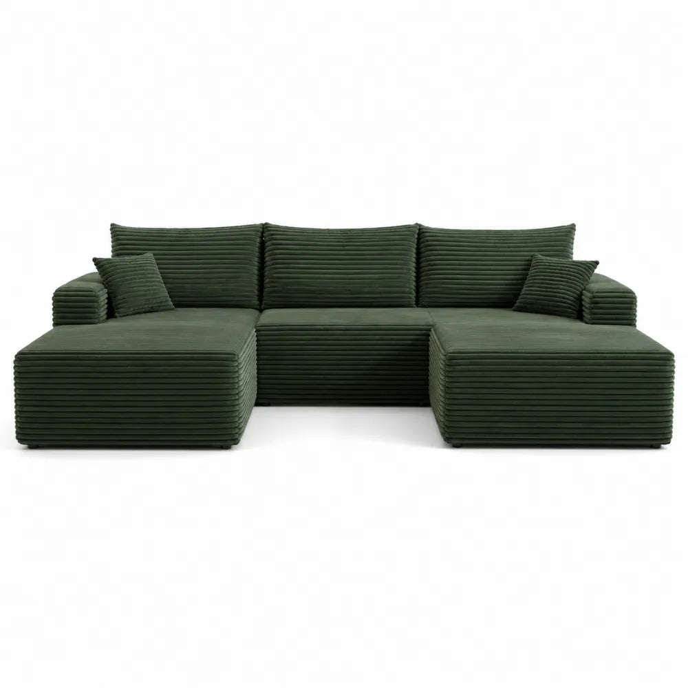 Green Corduroy L-Shape Sectional Sofa Set 300x150x90 cm