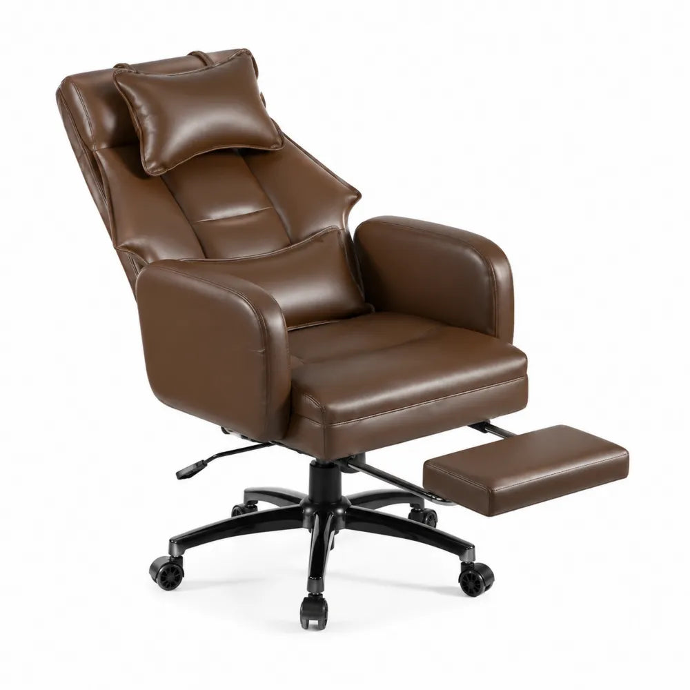 Reclining Office Chair Faux Leather Brown with Footrest