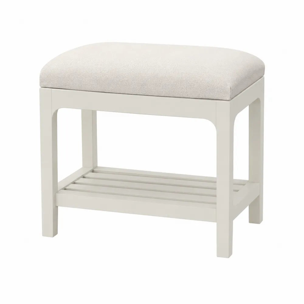 Vanity Bench Rectangular Wood Frame Polyester Upholstery White 50cm x 32cm x 45cm