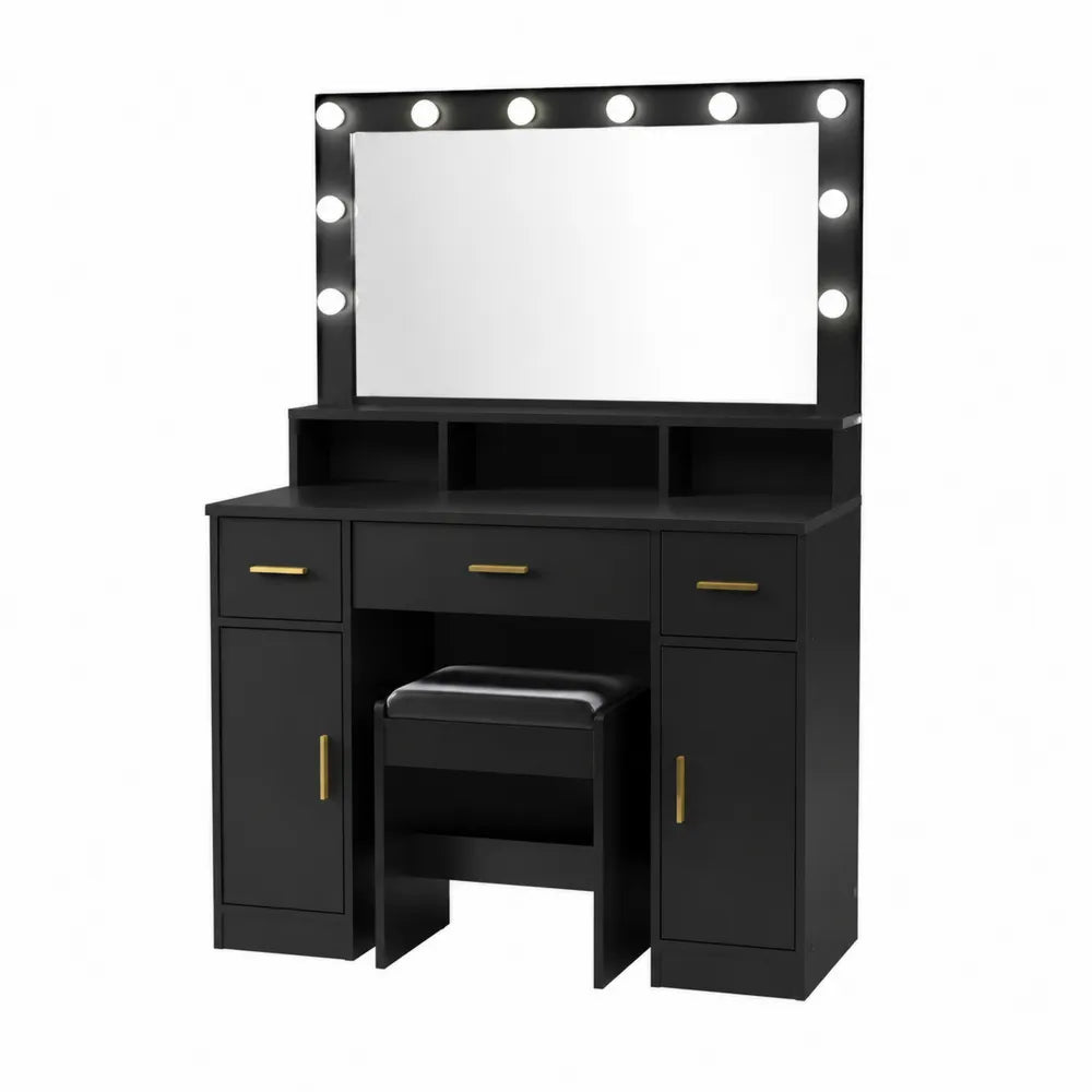 Black MDF Vanity Set with Mirror and Lights