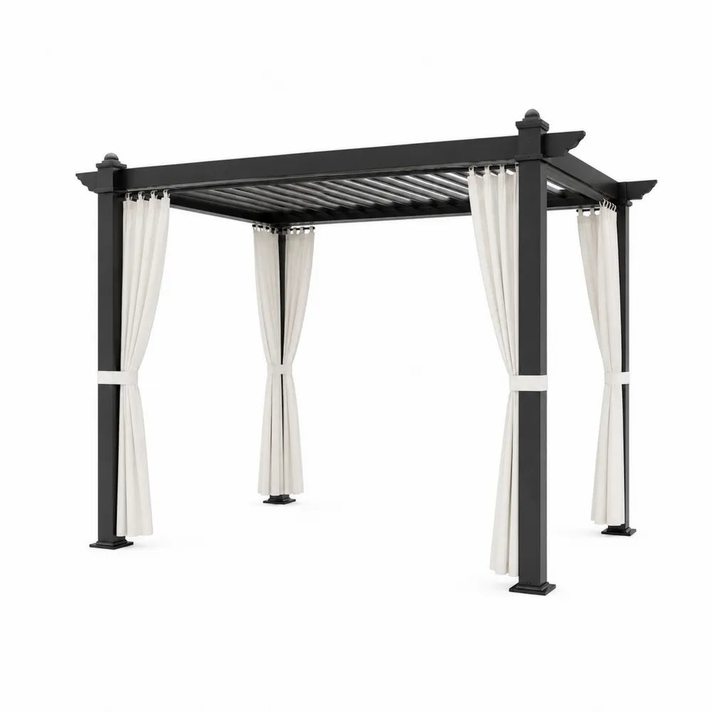Rectangular Aluminum Pergola with Polyester Curtains 3m x 4m
