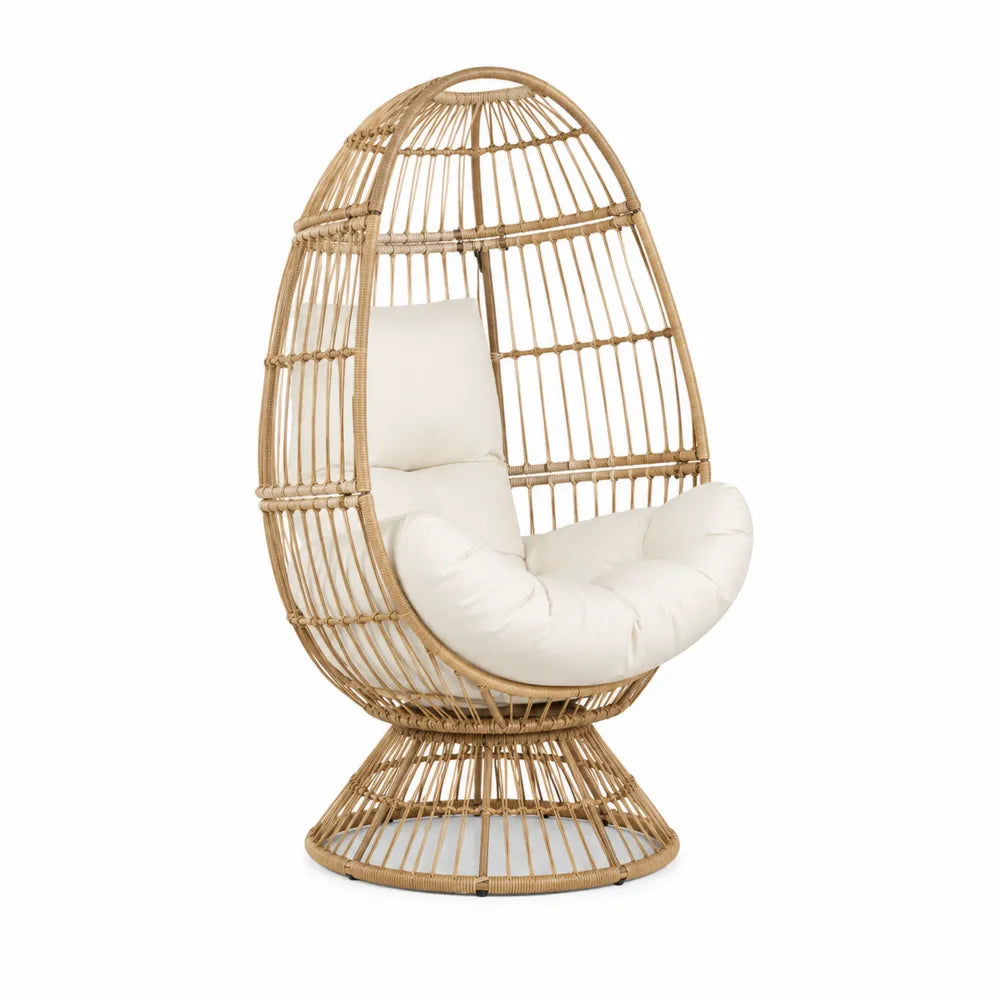 Rattan Outdoor Egg Chair with Beige Cushions