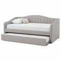 Fabric Twin Daybed with Trundle in Light Gray Polyester