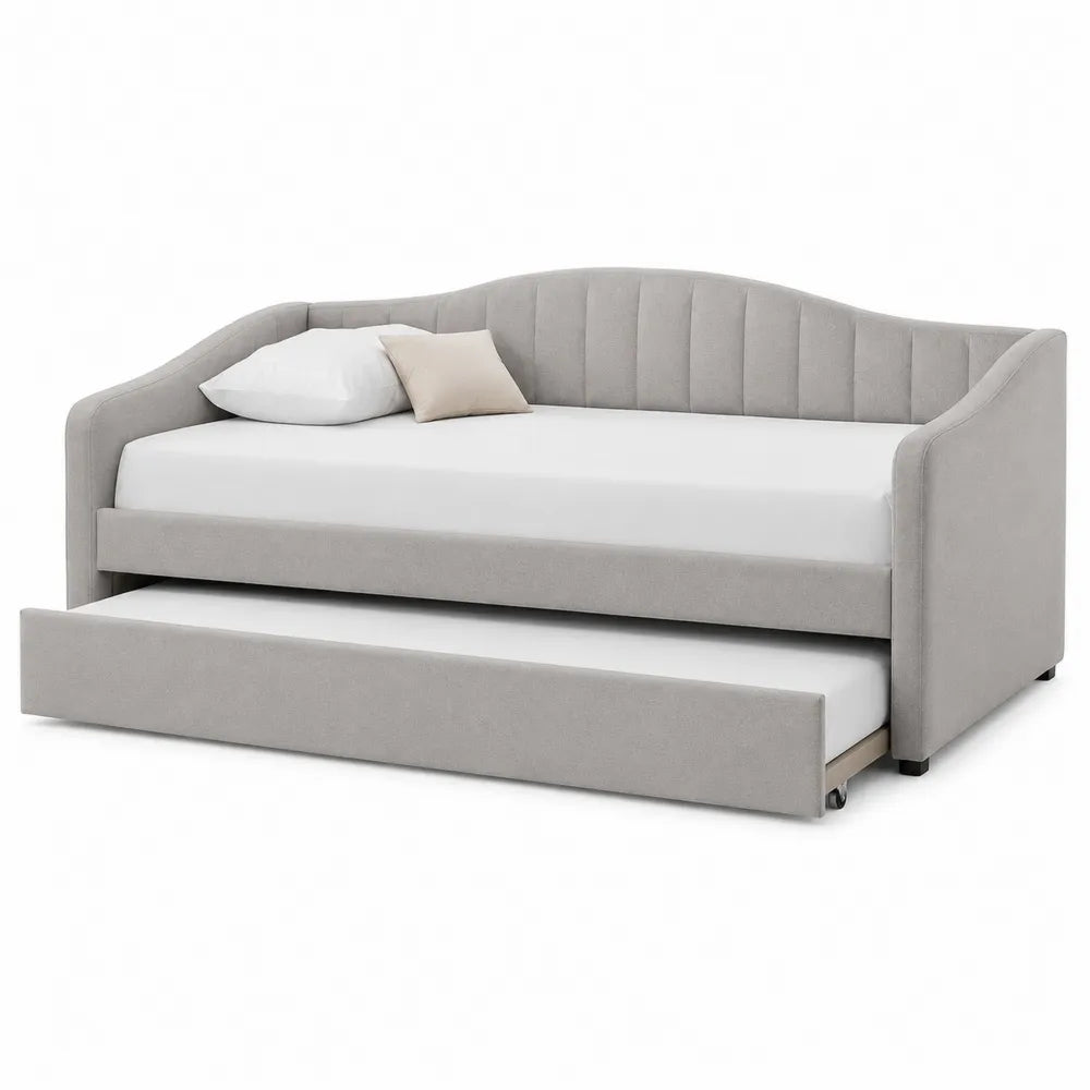 Fabric Twin Daybed with Trundle in Light Gray Polyester