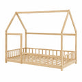 Wooden House Bed Frame Solid Pine Natural Finish 200x90x150 cm