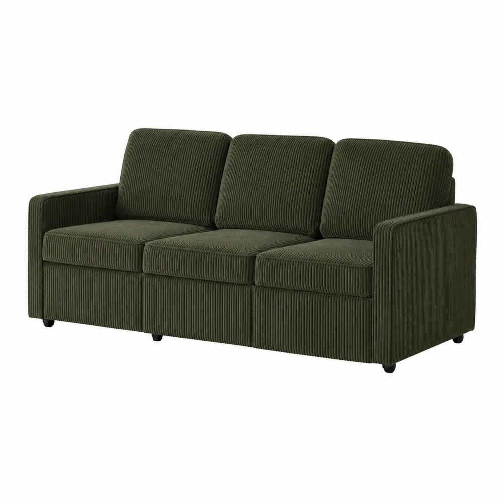3-Seater Corduroy Sofa with Engineered Wood Frame, Green, 220cm