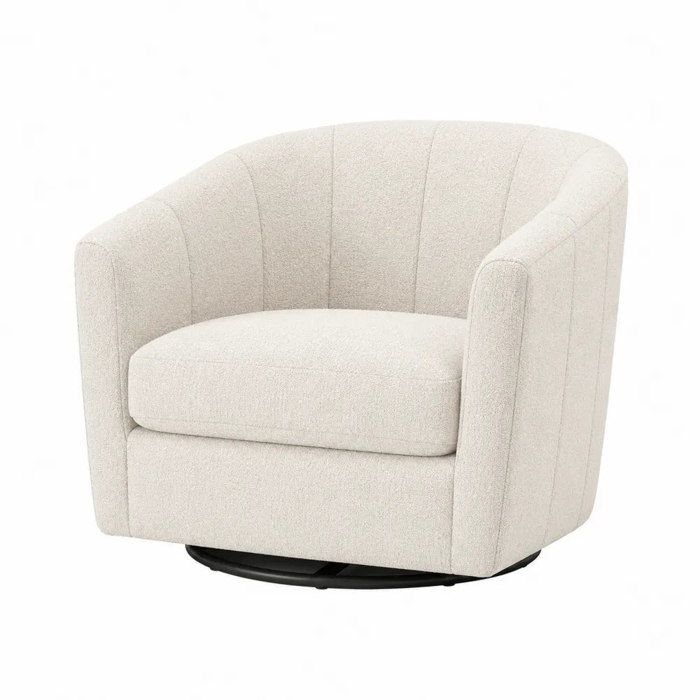 Round Swivel Accent Chair Fabric Ivory 76 cm