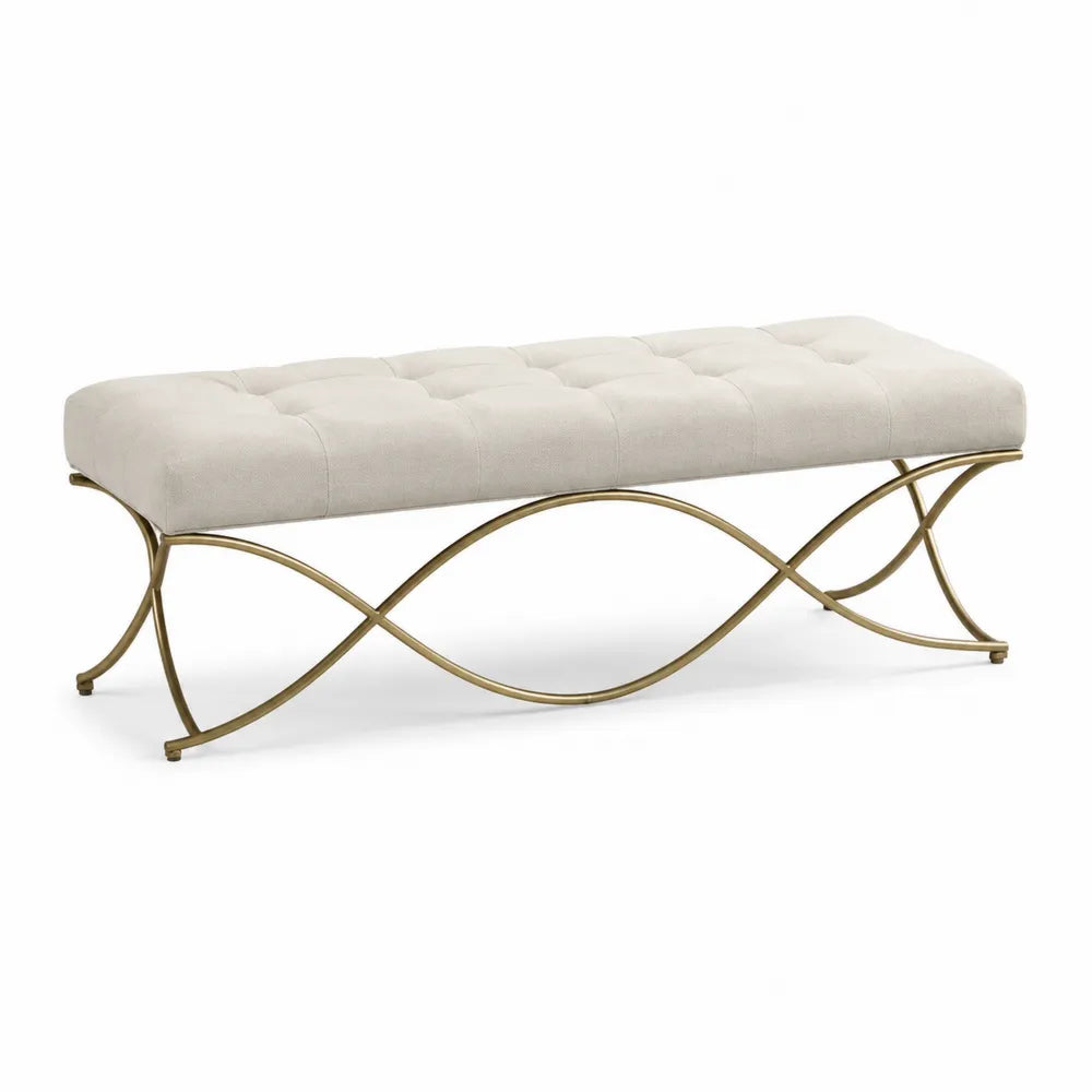 Rectangular Fabric Upholstered Bench with Metal Frame Beige 120cm