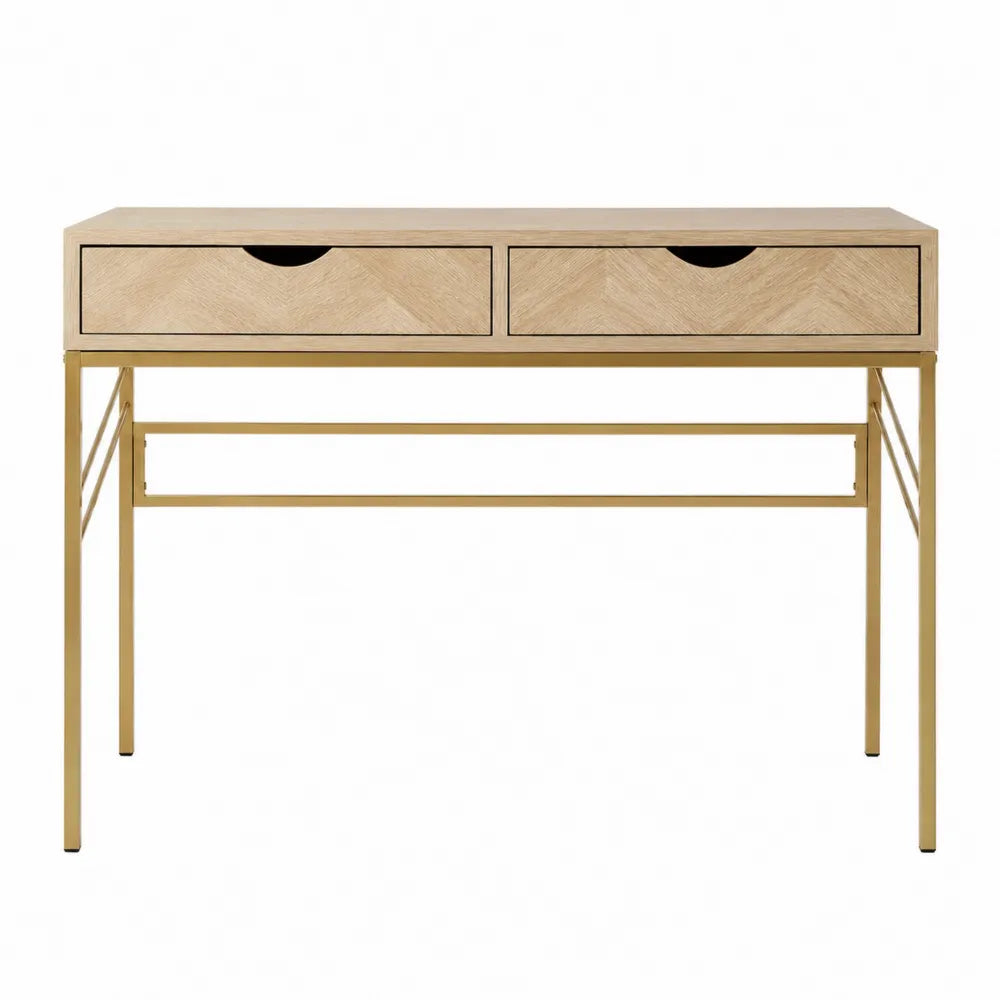 Oak Wood and Steel Desk with Two Drawers