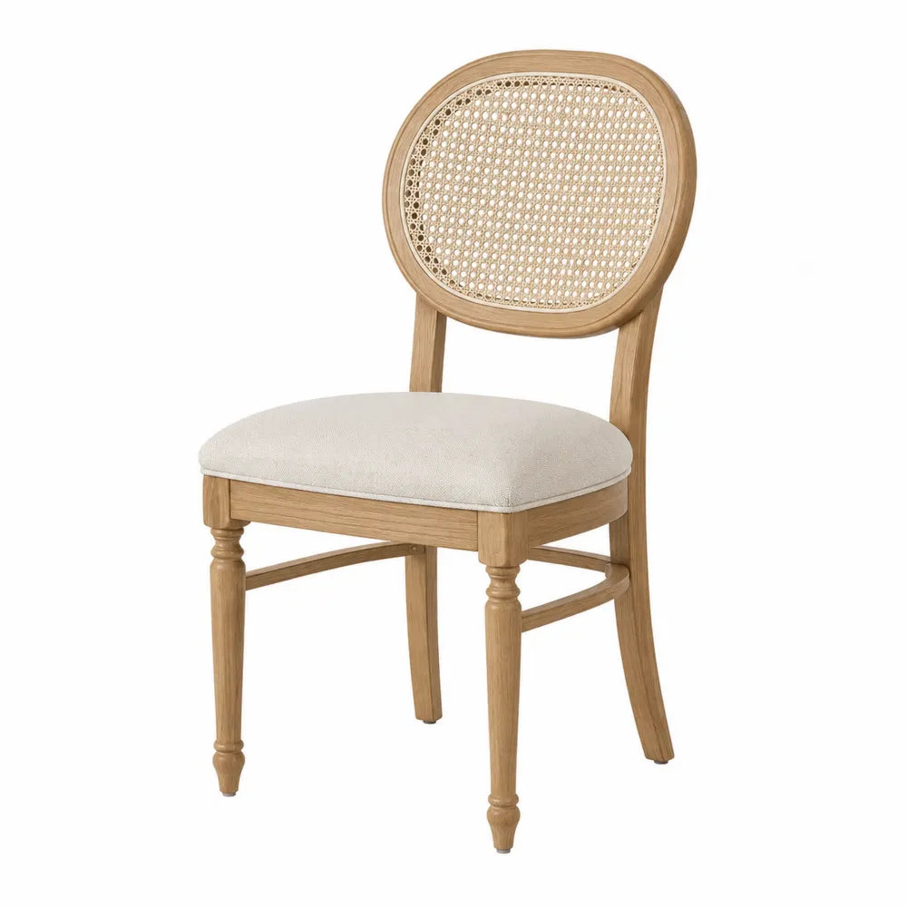 Wood Dining Chair with Rattan Back and Polyester Cushion