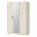 3-Door MDF Wardrobe with Mirror Beige 150x60x200 cm