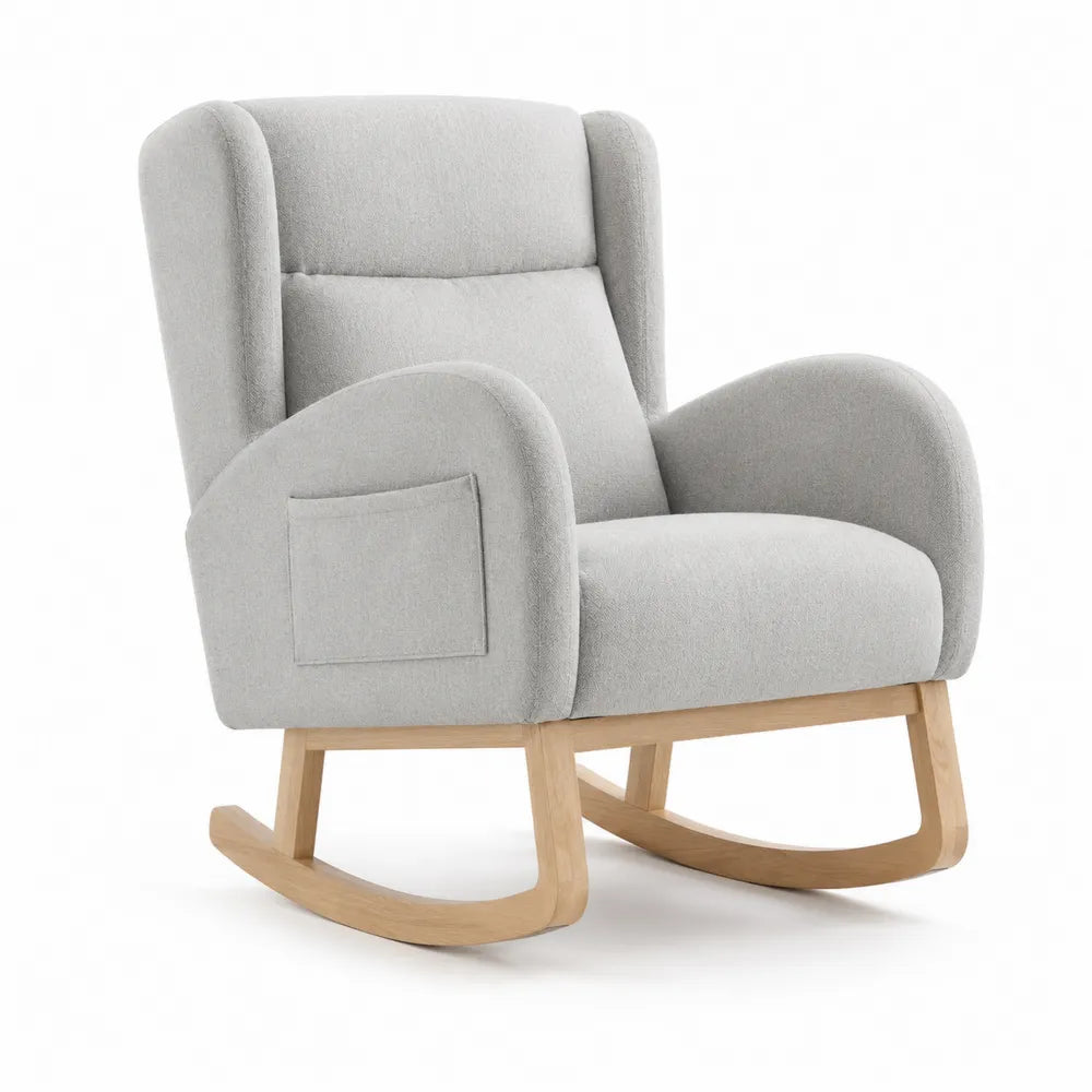 Rocking Chair Fabric Grey with Wood Base