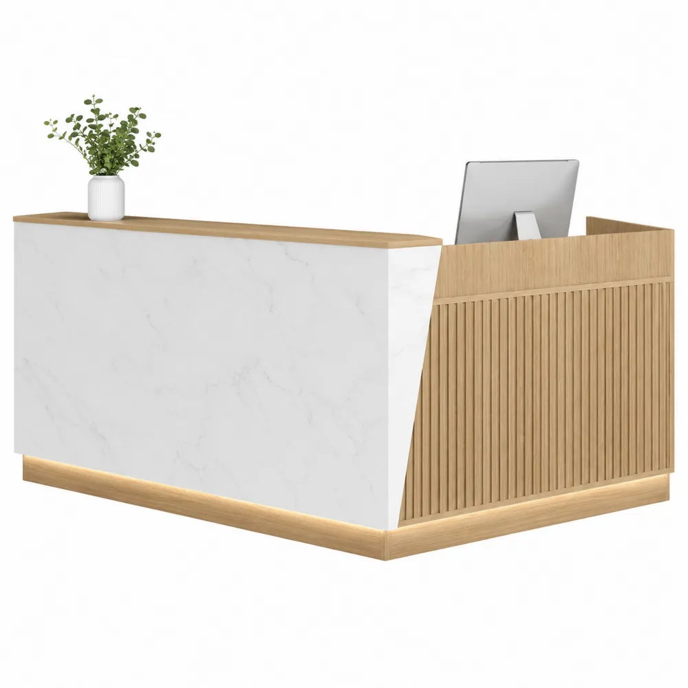 L-Shaped Reception Desk Laminate with Marble Finish 110x45x100 cm