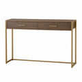 Wood Console Table with Metal Frame and Two Drawers, Brown 120cm